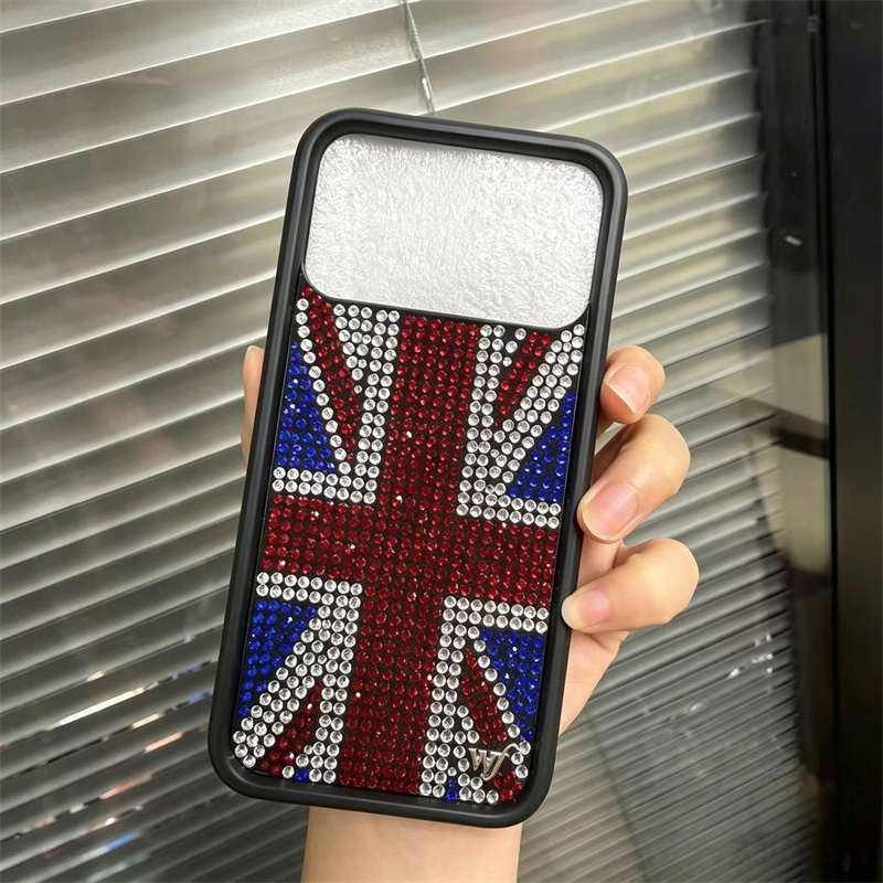 Phone Cases London - Funkelnde Strass-Union-Jack-Blumen-Handyhülle für iPhone 14 15