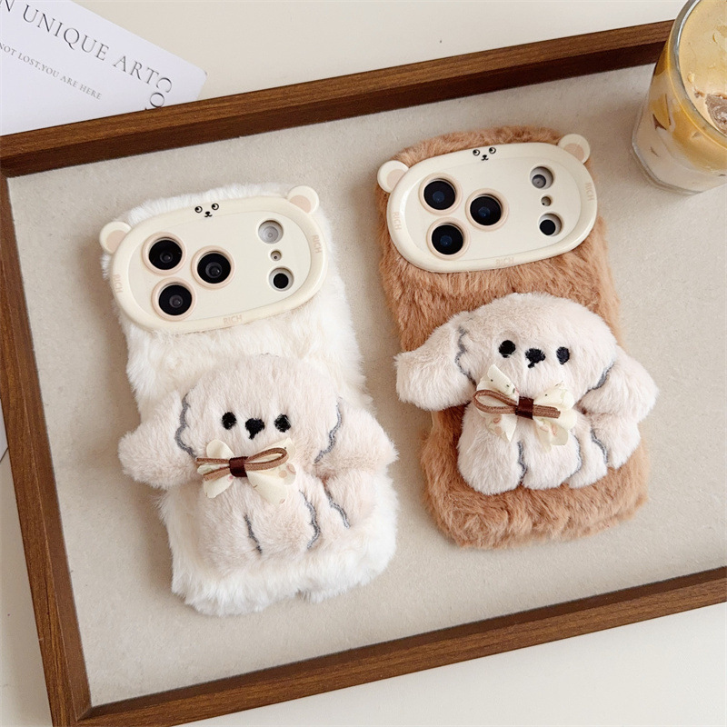 Phone Cases Iphone 11 - 3D-Cartoon-Bowknot-Welpen-warme, flauschige Plüsch-Handyhülle für iPhone 17,