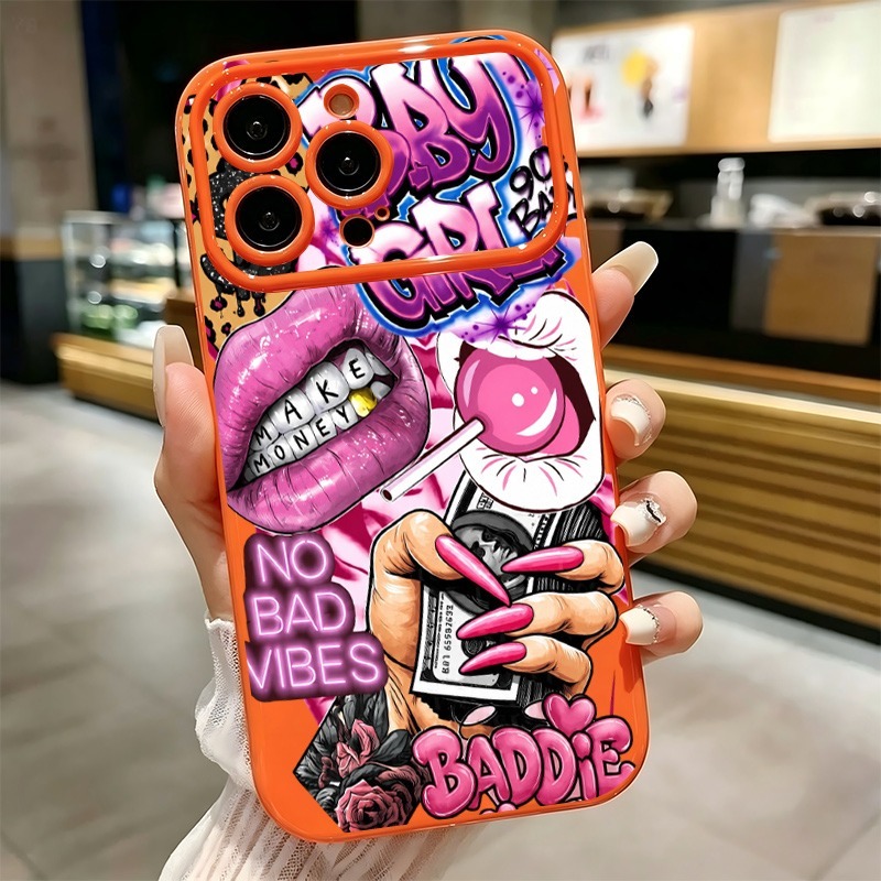 Phone Cases Pink - Hip-Hop Rosa Lippen Baby Girl Graffiti-Print