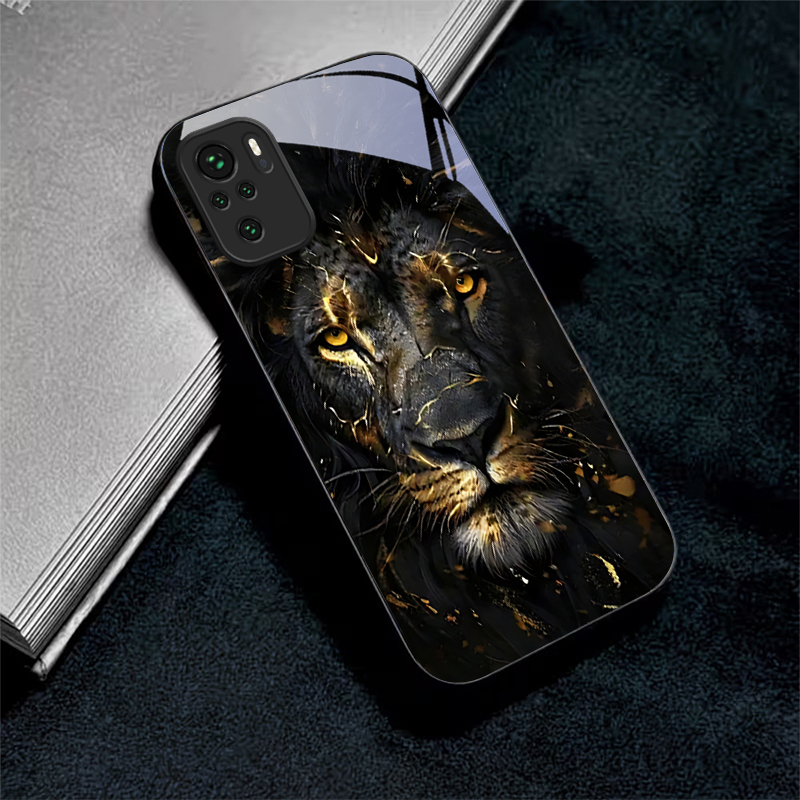 Xiaomi Redmi Note 14 - Löwe mit Gold-Schwarzem Glas Handyhülle für