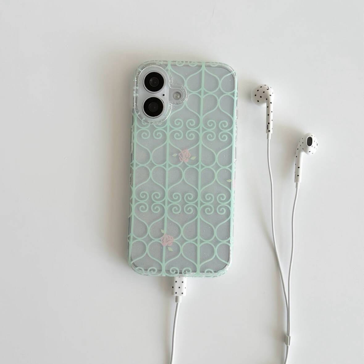 Phone Cases Pink - Mintgrüne Eisenfenster Rosa Rose Transparente Handyhülle