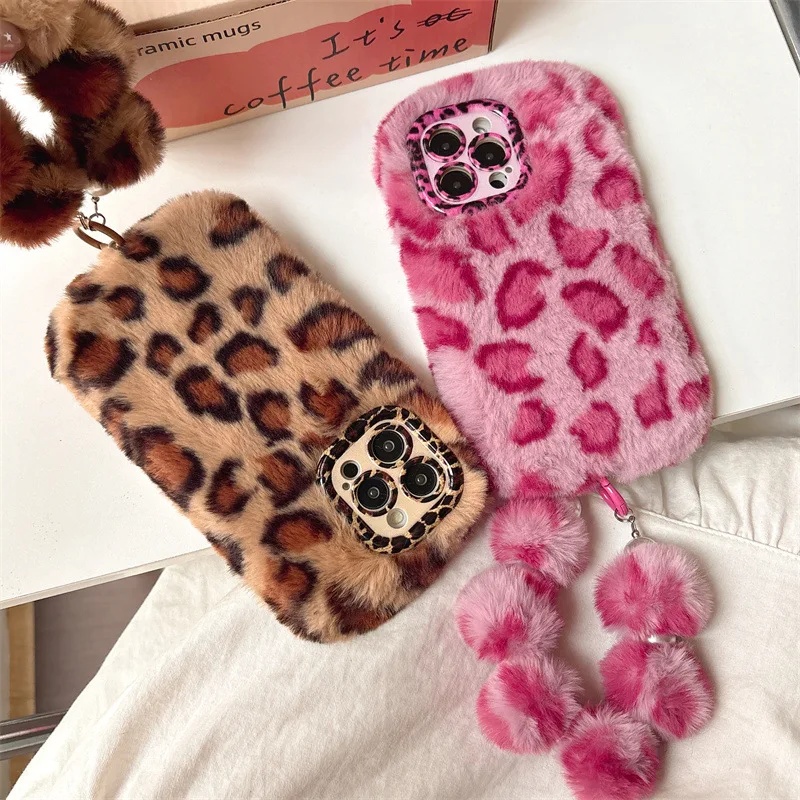 Phone Cases Iphone 11 - Modische Leoparden-Plüsch-Handyhülle mit Objektivhalterung für iPhone